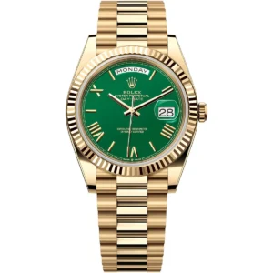 228238 0061 rolex watch oyster perpetual day date superlative chronometer officially certified men green dial metal gold strap automatic analog sweeping hands