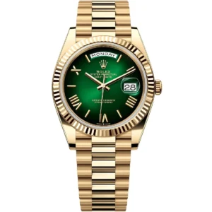 228238 0069 rolex watch oyster perpetual day date superlative chronometer officially certified men green dial metal gold strap automatic analog sweeping hands