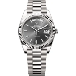 228239 0060 rolex watch oyster perpetual day date superlative chronometer officially certified men gray dial metal silver strap automatic analog sweeping hands