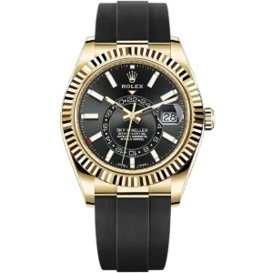 326238 0009 rolex watch sky dweller oyster perpetual superlative chronometer officially certified men black dial rubber strap automatic analog sweeping hands