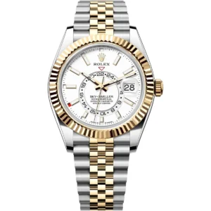 336933 0006 rolex watch sky dweller oyster perpetual superlative chronometer officially certified men white dial metal silver gold strap automatic analog sweeping hands