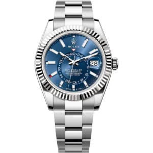 336934 0005 rolex watch sky dweller oyster perpetual superlative chronometer officially certified men blue dial metal silver strap automatic analog sweeping hands