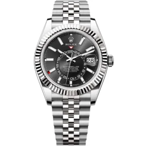 336934 0008 rolex watch sky dweller oyster perpetual superlative chronometer officially certified men black dial metal silver strap automatic analog sweeping hands
