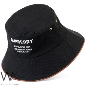 burberry black bucket hat cotton london logo