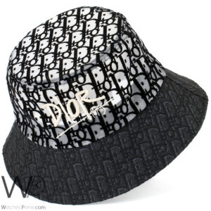 christian dior style bucket hat black white graffiti