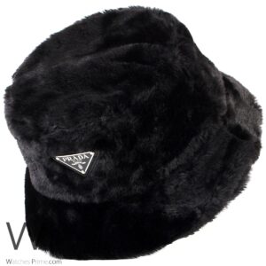 prada style black fur bucket hat