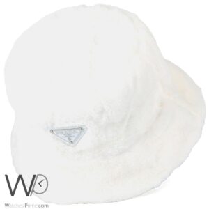prada style white fur bucket hat