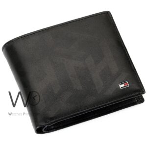 authentic tommy hilfiger wallet for men black genuine leather patterned