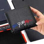 Tommy Hilfiger Wallet Men Black Genuine Leather Embroidered | Watches Prime