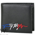 Tommy Hilfiger Wallet Men Black Genuine Leather Embroidered | Watches Prime