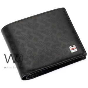 authentic tommy hilfiger wallet men black genuine leather patterned