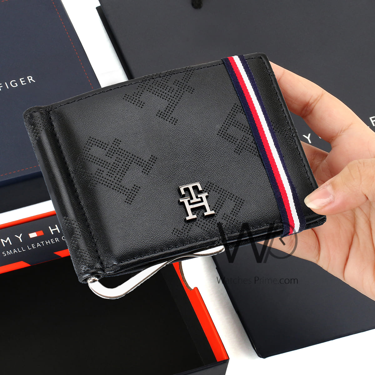 Tommy Hilfiger Wallet Men Black Genuine Leather Patterned Money