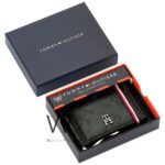 Tommy Hilfiger Wallet Men Black Genuine Leather Patterned Money Clip | Watches Prime