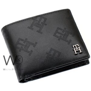 authentic tommy hilfiger wallet men black genuine leather patterned th