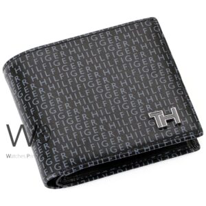 authentic tommy hilfiger wallet men black genuine leather printed