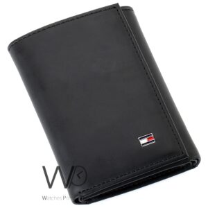 authentic tommy hilfiger wallet men black genuine leather slim trifold
