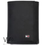 Tommy Hilfiger Wallet Men Black Genuine Leather Slim Trifold | Watches Prime