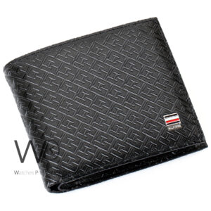 authentic tommy hilfiger wallet men black genuine leather th patterned