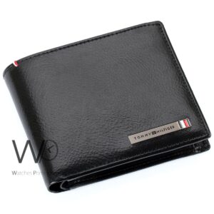 tommy hilfiger authentic wallet men black genuine leather metal logo