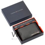 Tommy Hilfiger Wallet Men Black Genuine Leather Metal Logo | Watches Prime