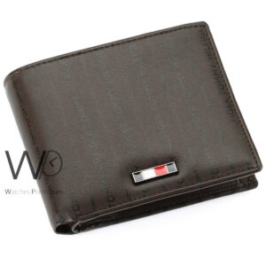 tommy hilfiger authentic wallet men brown genuine leather printed logo