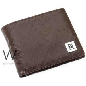 tommy hilfiger authentic wallet men brown genuine leather th logo