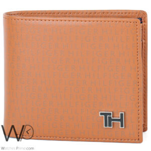 tommy hilfiger authentic wallet men light brown genuine printed leather th logo