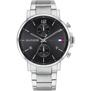 1710413 tommy hilfiger watch men black dial metal stainless steel silver strap quartz battery analog three hand daniel