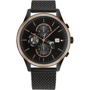 1710505 tommy hilfiger watch men black dial mesh metal stainless steel strap quartz battery analog weston