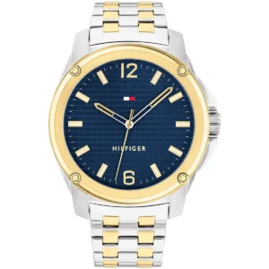 1710507 tommy hilfiger watch men blue dial metal stainless steel silver gold strap quartz battery analog three hand jason
