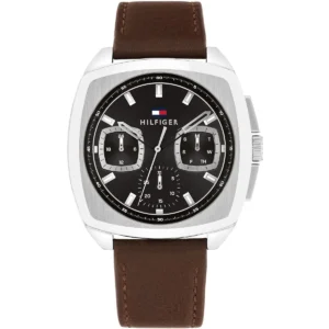 1710555 tommy hilfiger watch men black dial leather brown strap quartz analog apollo