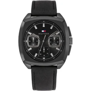1710556 tommy hilfiger watch men black dial leather strap quartz analog apollo