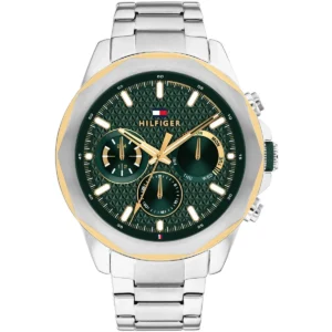 1710651 tommy hilfiger watch men green dial metal stainless steel silver strap quartz analog lars