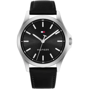 1710668 tommy hilfiger watch men black dial leather strap quartz analog bruce