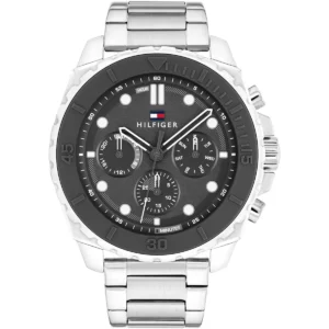1710689 tommy hilfiger watch men gray dial metal stainless steel silver strap quartz analog morga