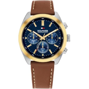 1710720 tommy hilfiger watch chronograph men blue dial leather brown strap quartz analog hudson
