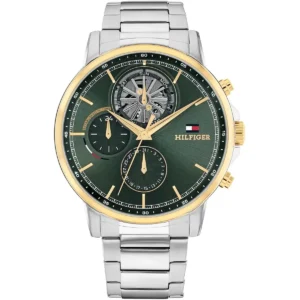1710735 tommy hilfiger watch men green dial metal stainless steel silver strap quartz analog stewart