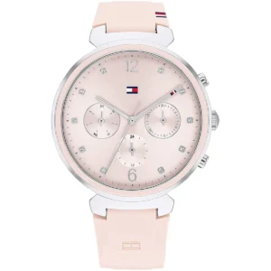 1782343 tommy hilfiger watch women pink dial rubber strap quartz battery analog ivy