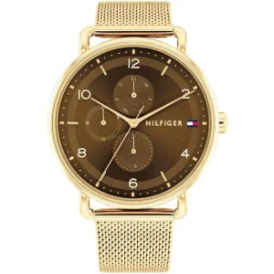 1782663 tommy hilfiger watch women brown dial mesh metal stainless steel gold strap quartz battery analog lily