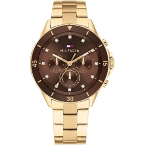 1782709 tommy hilfiger watch women brown dial metal stainless steel gold strap quartz analog mellie