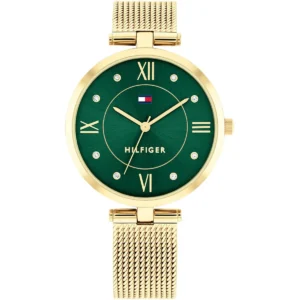 1782711 tommy hilfiger watch women green dial metal stainless steel gold mesh strap quartz analog ella