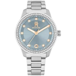 1782795 tommy hilfiger watch women crystals blue dial metal stainless steel silver strap quartz analog th85
