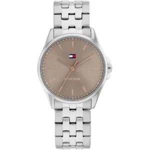 1782801 tommy hilfiger watch women brown dial metal stainless steel silver strap quartz analog jade