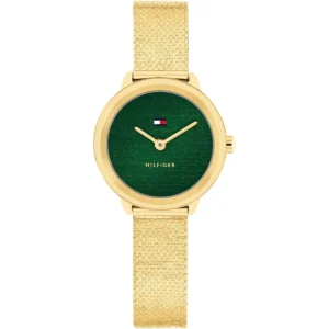 1782812 tommy hilfiger watch women green dial metal stainless steel gold mesh strap quartz analog demi