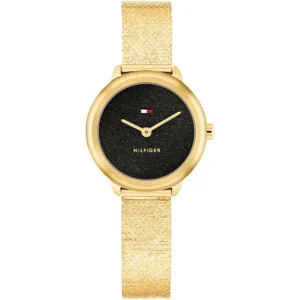 1782813 tommy hilfiger watch women black dial metal stainless steel gold mesh strap quartz analog demi