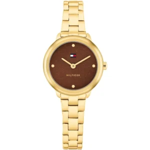 1782815 tommy hilfiger watch women brown dial metal stainless steel gold strap quartz analog demi