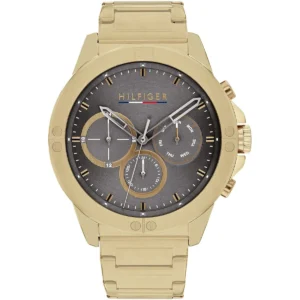 1791891 tommy hilfiger watch men gray dial metal stainless steel gold strap quartz battery analog harley