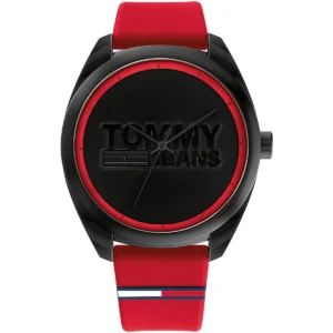 1791929 tommy hilfiger watch jeans men black dial rubber red strap quartz battery analog three hand san diego