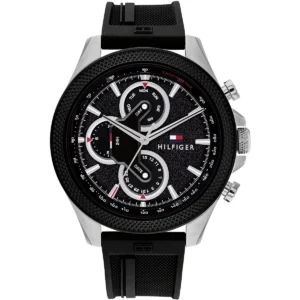 1792082 tommy hilfiger watch men black dial rubber strap quartz battery analog clark