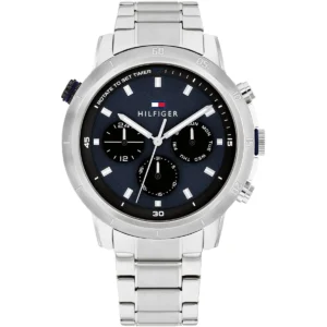 1792104 tommy hilfiger watch men navy dial metal stainless steel silver strap quartz analog troy